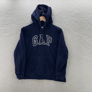 Gap Hoodie Mens Medium Navy Blue Pullover Sweater Boxxy Fit Spell Out Logo Y2K